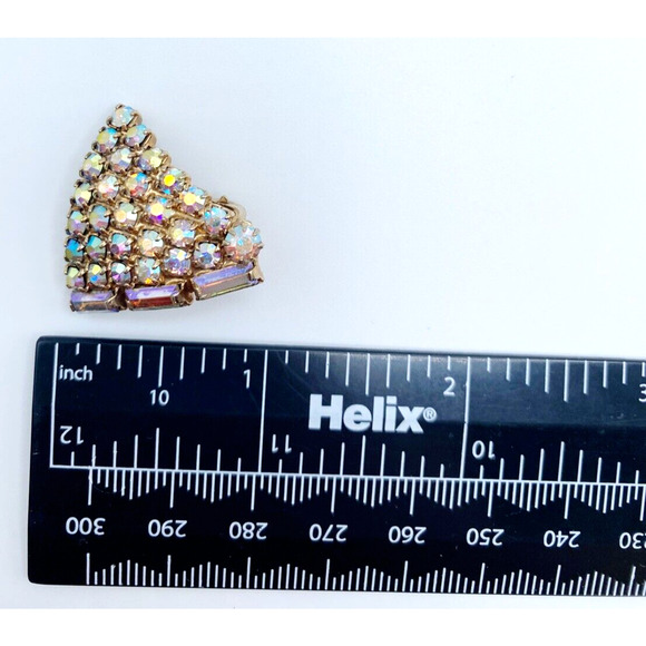 Vintage AB Rhinestone Clip On Earrings Round Baguette Gold Tone 50s 60s Stunning - Picture 6 of 6